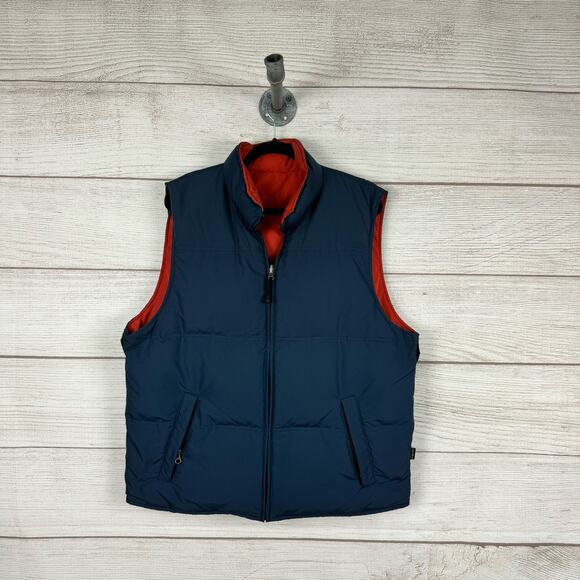 Eddie Bauer Men's Reversible Zip Up Down Orange/Navy Puffer Vest Size Large - Picture 13 of 15